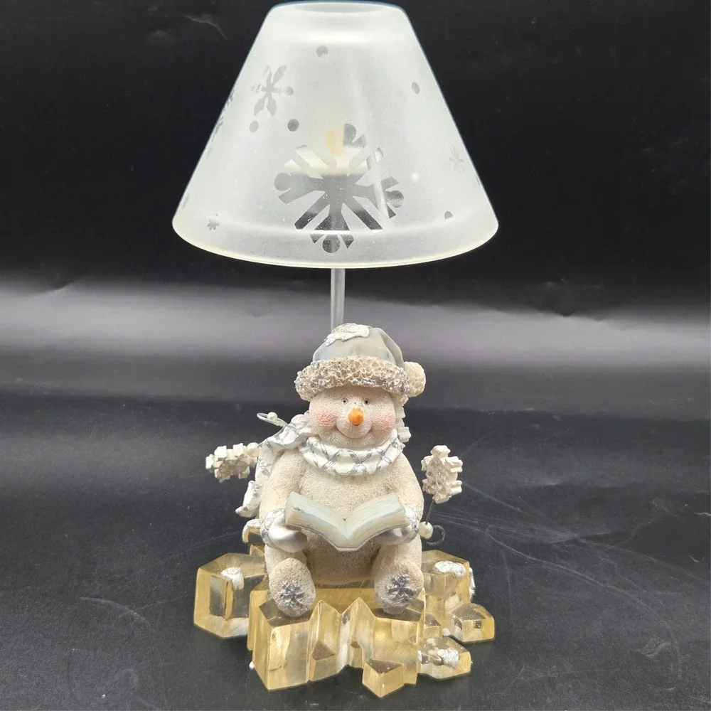 Snowman  Reading a Book on Ice Tea light Lamp Christmas Holiday‎ Decor 9.5